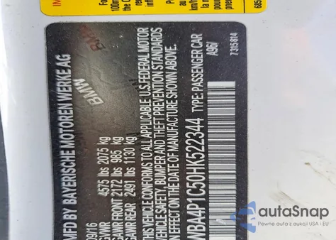 2017 BMW 440I из США, поврежденный, VIN WBA4P1C50HK522344